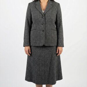 Sag Harbor Women's Grey Tweed 2 Piece Jacket & Skirt Vintage Suit Size 16